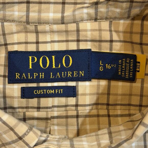 Polo Ralph Lauren Blake Mens Large L 16.5 Button Up Shirt Plaid Brown Tan - Picture 6 of 7